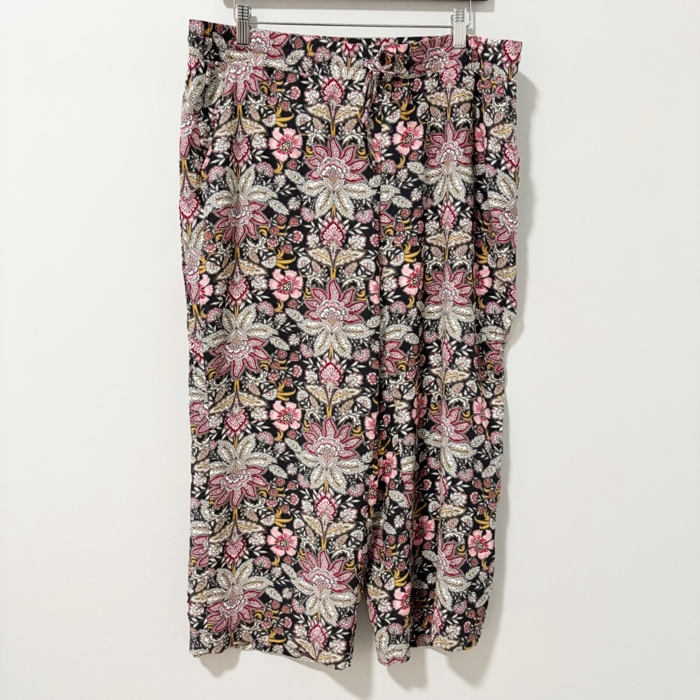 LOFT Fluid‎ Floral Patterned Wide-Leg Pants Womens Size Large Drawstring Pullon